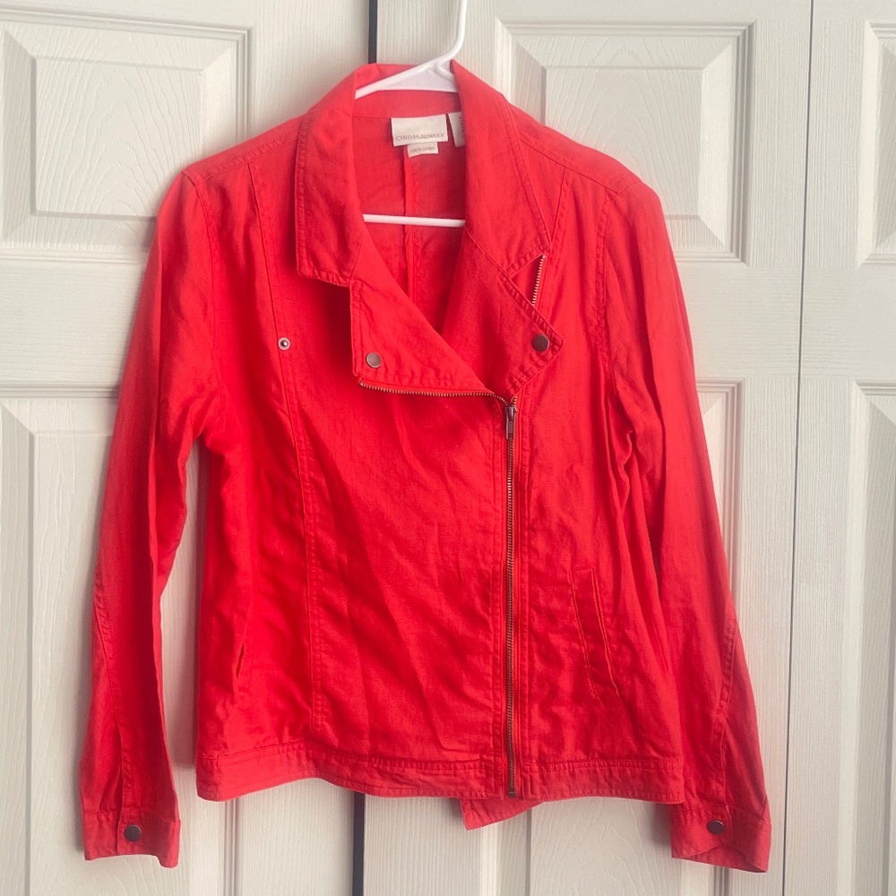 Cynthia Rowley women's red zip front Linen Jacket. # 436